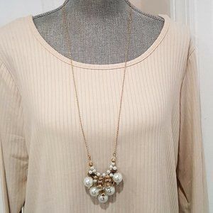TALBOTS LONG GOLD TONE FAUX WHITE PEARL NECKLACE NWT MSRP $49.50